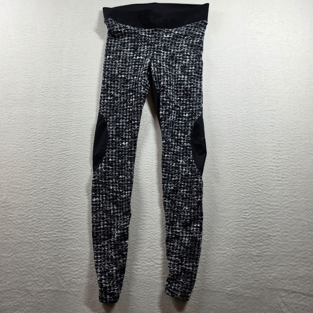 Nike Pro Hyperwarm Women's Leggings Black White Geometric 933305-010 Size‎ L